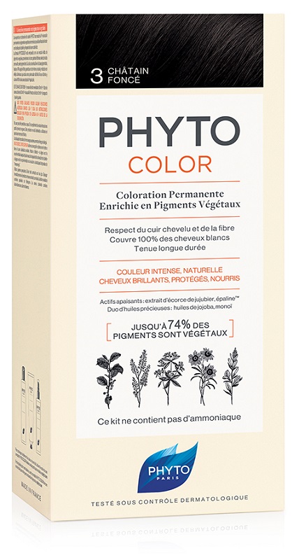 PHYTOCOLOR 3 CASTANO SCURO 1 LATTE + 1 CREMA + 1 MASCHERA + 1 PAIO DI GUANTI - farmasorriso.com