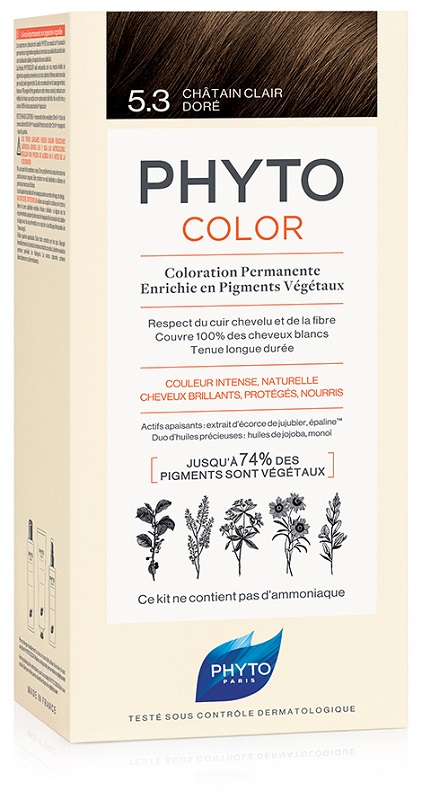 PHYTOCOLOR 5,3 CASTANO CHIARO DORATO LATTE + CREMA + MASCHERA + PAIO DI GUANTI - farmasorriso.com