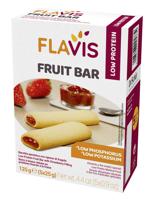 FLAVIS FRUIT BAR BARRETTA APROTEICA CON RIPIENO DI FRAGOLA 5 PEZZI DA 25 G - farmasorriso.com