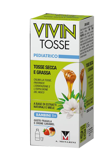 VIVIN TOSSE PEDIATRICO SCIROPPO PER TOSSE SECCA E GRASSA GUSTO FRAGOLA E CREME CARAMEL 150 ML - farmasorriso.com