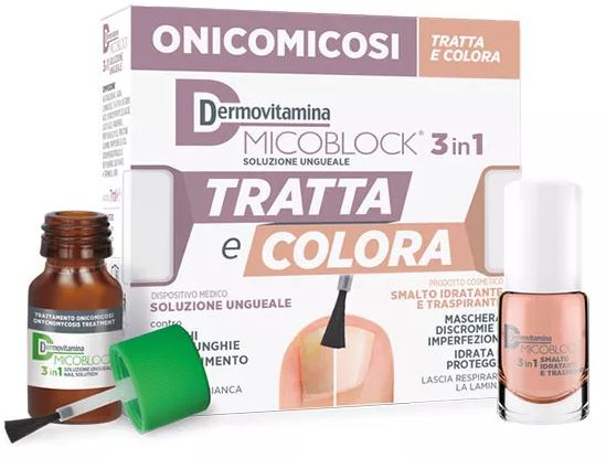 DERMOVITAMINA MICOBLOCK TRATTA E COLORA 3 IN 1 SOLUZIONE UNGUEALE 7 ML + SMALTO IDRATANTE TRASPIRANTE 5 ML scad 08/22 - farmasorriso.com