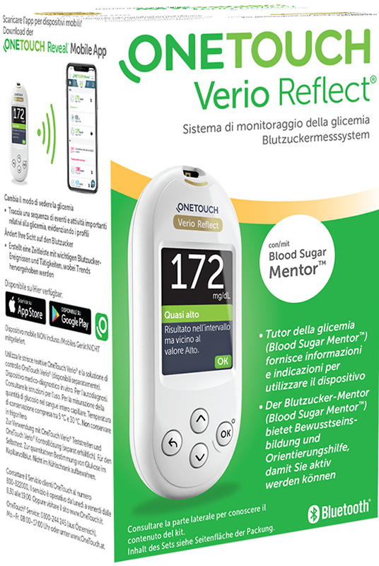 ONETOUCH VERIO REFLECT SYSTEM KIT CON LANCETTE PUNGIDITO E FLACONE DA 10 STRISCE REATTIVE - farmasorriso.com