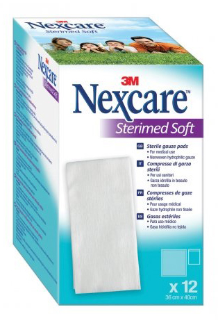 GARZA COMPRESSA STERILE NEXCARE STERIMED SOFT 18X40 CM MUL TILINGUAL 12 PEZZI - farmasorriso.com