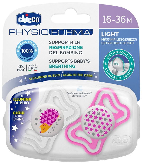CHICCO SUCCHIETTO LIGHT LUM SILICONE 16-36 MESI 2 PEZZI - farmasorriso.com