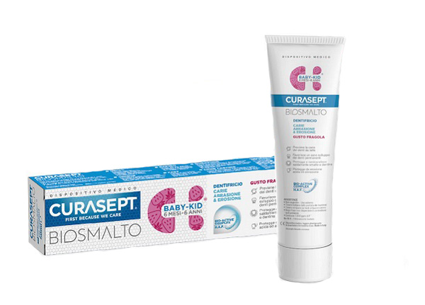 CURASEPT BIOSMALTO DENTIFRICIO BABY KID FRAGOLA CARIE ABRASIONE & EROSIONE 50 ML - farmasorriso.com
