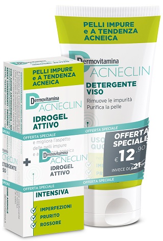 DERMOVITAMINA ACNECLIN IDROGEL ATTIVO AZIONE INTENSIVA 40 ML + DETERGENTE VISO USO QUOTIDIANO 200 ML - farmasorriso.com