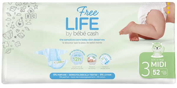 FREELIFE BY BEBECASH PANNOLINI MIDI TAGLIA 3 4-9 KG GIROVITA 35-56 CM 52 PEZZI - farmasorriso.com