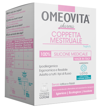 COPPETTA MESTRUALE OMEOVITA PHARMA TAGLIA LARGE + SACCHETTO COTONE - farmasorriso.com