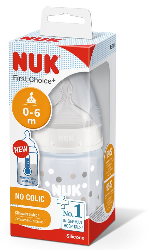 NUK BIBERON FIRST CHOICE+ TEMPERATURE CONTROL IN POLIPROPILENE DA 150 ML TETTARELLA SILICONE 0-6 MESI - farmasorriso.com