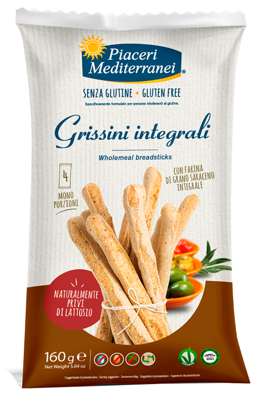 PIACERI MEDITERRANEI GRISSINI INTEGRALI 160 G - farmasorriso.com