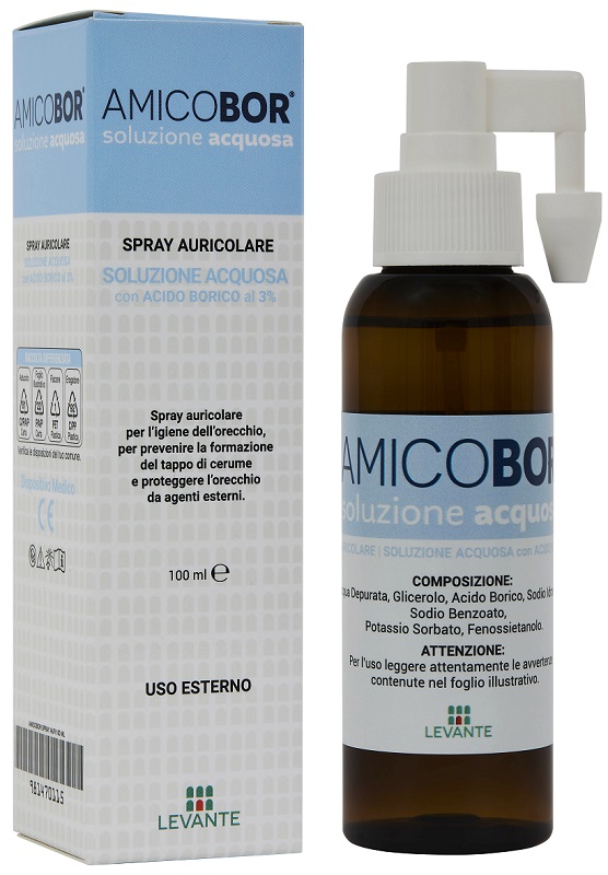 SOLUZIONE ACQUOSA PER IRRIGAZIONE DELL'ORECCHIO AMICOBOR 100 ML - farmasorriso.com