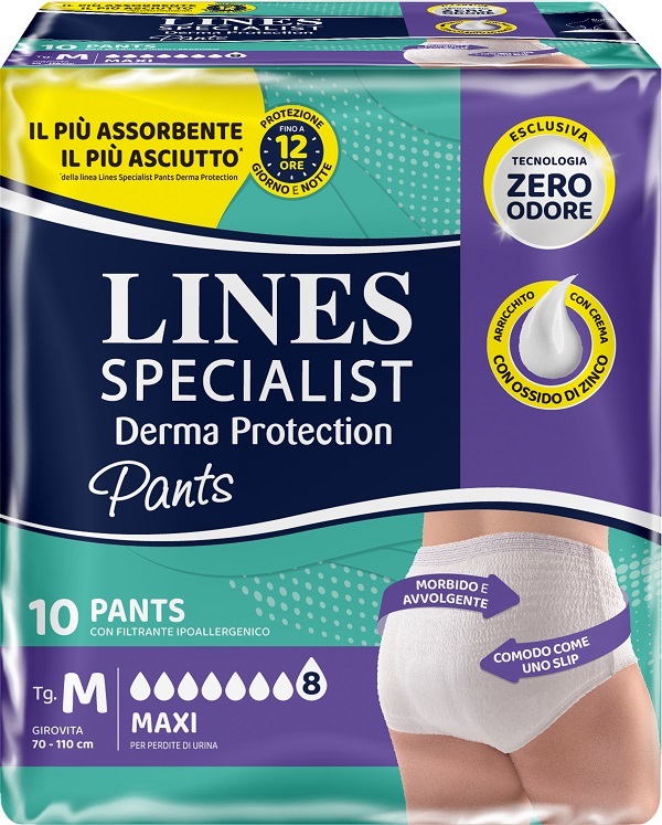 PANNOLONE PER INCONTINENZA LINES SPECIALIST DERMA PANTS MAXI M 10 PEZZI - farmasorriso.com