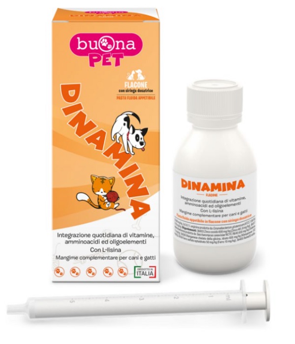 DINAMINA MANGIME COMPLEMENTARE CANI GATTI FLACONE CON SIRINGA DOSATRICE IN PASTA 60 G BUONAPET - farmasorriso.com
