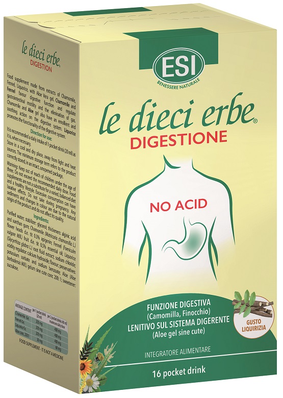 ESI LE DIECI ERBE DIGESTIONE NO ACID 16 POCKET DRINK GUSTO LIQUIRIZIA 20 ML - farmasorriso.com