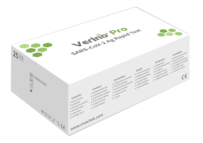 TEST ANTIGENICO RAPIDO COVID-19 VERINO PRO DETERMINAZIONE QUALITATIVA ANTIGENI SARS-COV-2 IN TAMPONI NASALI/NASOFARINGEI/OROFARINGEI MEDIANTE IMMUNOCROMATOGRAFIA 25 PEZZI USO PROF - farmasorriso.com