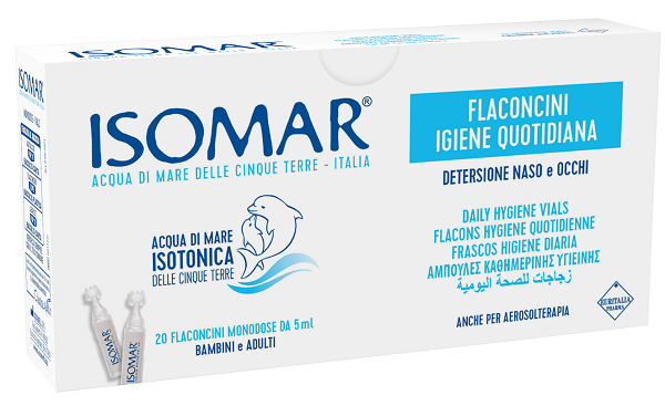 ISOMAR SOLUZIONE ISOTONICA ACQUA MARE IGIENE QUOTIDIANA 20 FLACONCINI MONODOSE 5 ML - farmasorriso.com