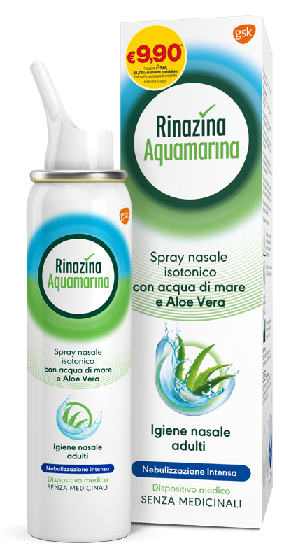 SOLUZIONE ISOTONICA RINAZINA AQUAMARINA ALOE INTENSA PROMO 100 ML - farmasorriso.com