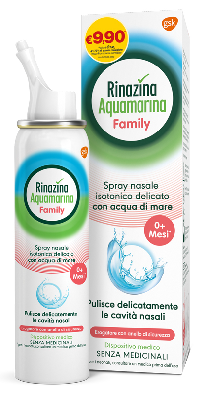 SPRAY NASALE ISOTONICO RINAZINA AQUAMARINA FAMILY PROMO 100 ML - farmasorriso.com