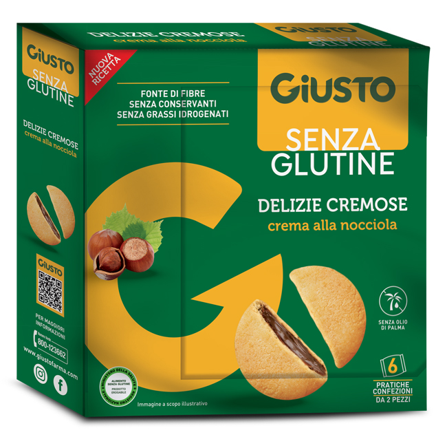 GIUSTO SENZA GLUTINE DELIZIE CREMOSE AL CACAO NOCCIOLA 180 G - farmasorriso.com