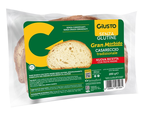 GIUSTO SENZA GLUTINE GRAN MORBIDO PANE CASARECCIO 200 G - farmasorriso.com