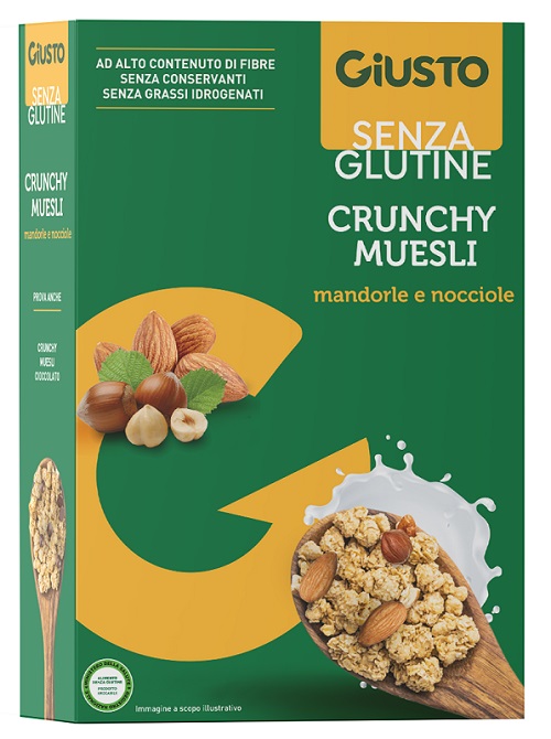 GIUSTO SENZA GLUTINE CRUNCHY MUESLI MANDORLE E NOCCIOLE 375 G - farmasorriso.com