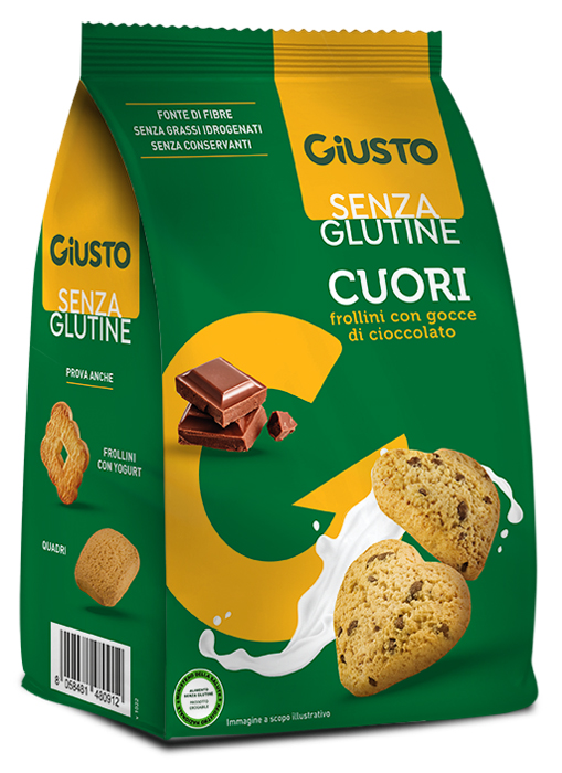 GIUSTO SENZA GLUTINE CUORI FROLLINI CON GOCCE DI CIOCCOLATO 200 G - farmasorriso.com