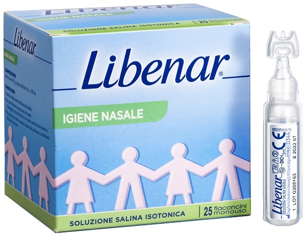 SOLUZIONE SALINA ISOTONICA 0,9% LIBENAR PER IGIENE NASALE 25 FLACONCINI MONOUSO X 5 ML - farmasorriso.com