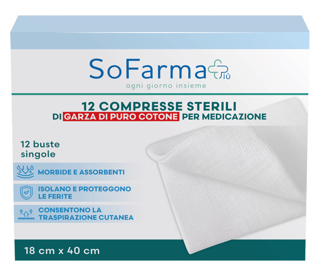 GARZA COMPRESSA IN COTONE 18X40 CM 12 PEZZI SOFARMAPIU' - farmasorriso.com