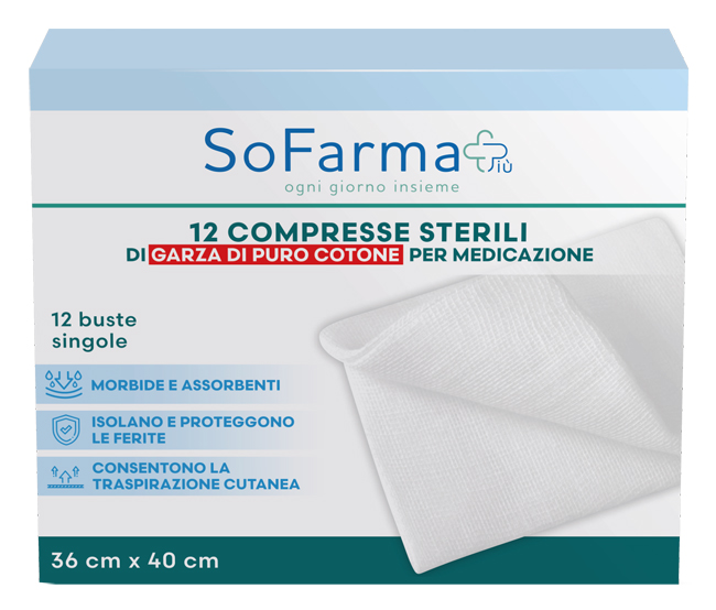 GARZA COMPRESSA IN COTONE 36X40 CM 12 PEZZI SOFARMAPIU' - farmasorriso.com