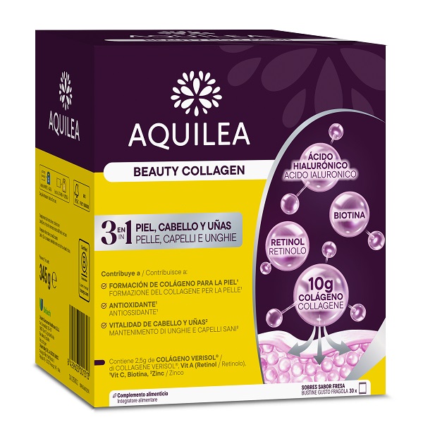 AQUILEA BEAUTY COLLAGEN 30 BUSTINE GUSTO FRAGOLA SENZA GLUTINE SENZA LATTOSIO - farmasorriso.com