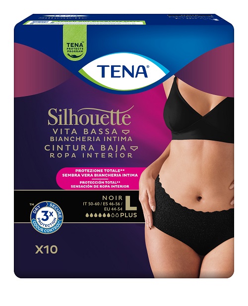 PANNOLONE A MUTANDINA ASSORBENTE TENA SILHOUETTE NOIR L VITA BASSA 10 PEZZI - farmasorriso.com