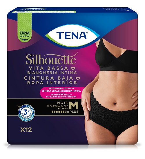 PANNOLONE A MUTANDINA ASSORBENTE TENA SILHOUETTE NOIR M VITA BASSA 12 PEZZI - farmasorriso.com