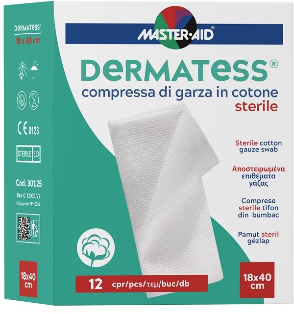 GARZA IDROFILA DERMATESS COTONE 18X40 12 PEZZI - farmasorriso.com