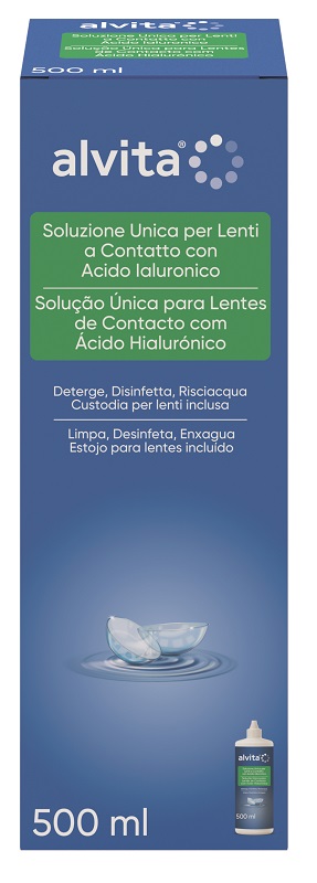 SOLUZIONE UNICA LENTI A CONTATTO CON ACIDO IALURONICO ALVITA 500 ML - farmasorriso.com