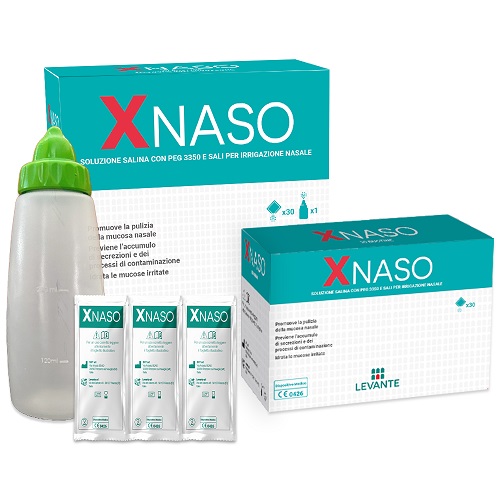 SOLUZIONE SALINA CON PEG 3350 E SALI PER IRRIGAZIONE NASALE XNASO 30 BUSTINE + 1 EROGATORE - farmasorriso.com