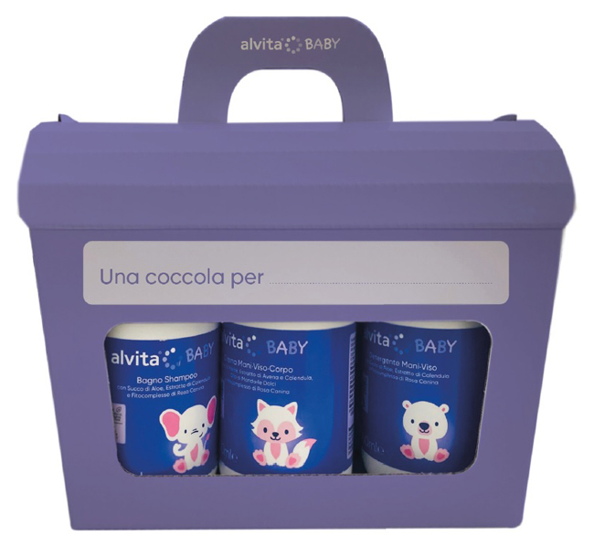 ALVITA COFANETTO BABY 5 PEZZI 1 BAGNO SHAMPOO 300 ML + 1 CREMA VISO CORPO 300 ML + 1 DETERGENTE MANI VISO 300 ML + 1 PASTA OSSIDO ZINCO 100 ML + SALVIETTE PURE WATER 60 PEZZI - farmasorriso.com