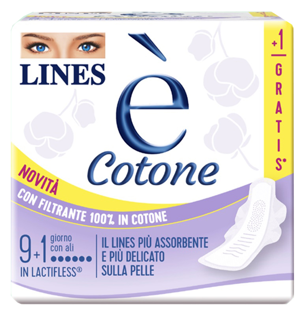 LINES E' COTONE ALI ASSORBENTE ESTERNO 9 + 1 PEZZI - farmasorriso.com